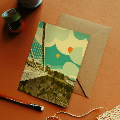 Greetings Card Clifton Suspension Bridge from Leigh Woods Greeting Card Bristol Scenes Greetings Card (various designs) homeware shops bristol gift shops bristol Emy Lou Holmes