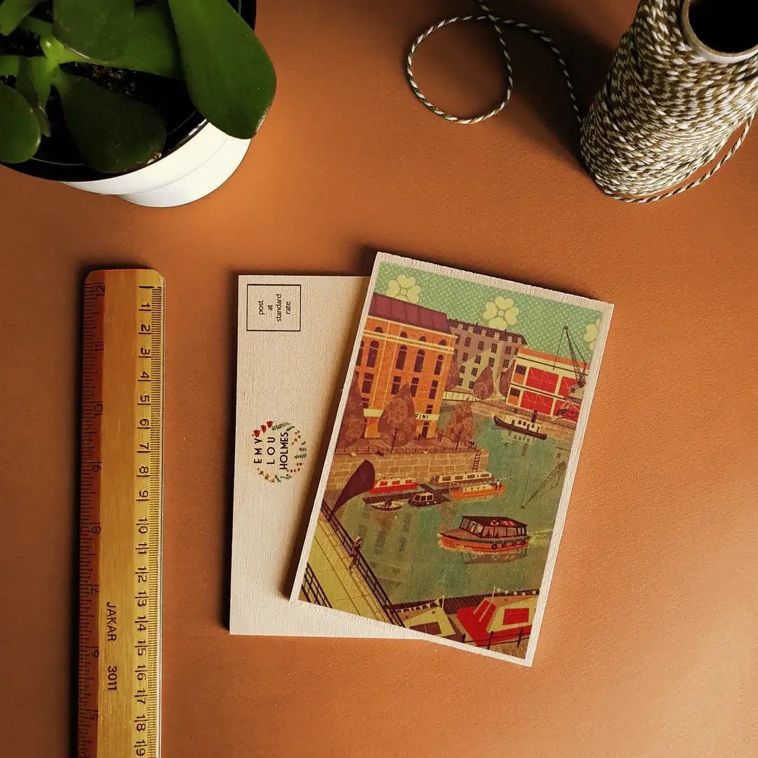 Postcard Harbourside Wooden Postcard Bristol Scenes Wooden Postcard (various designs) homeware shops bristol gift shops bristol Emy Lou Holmes