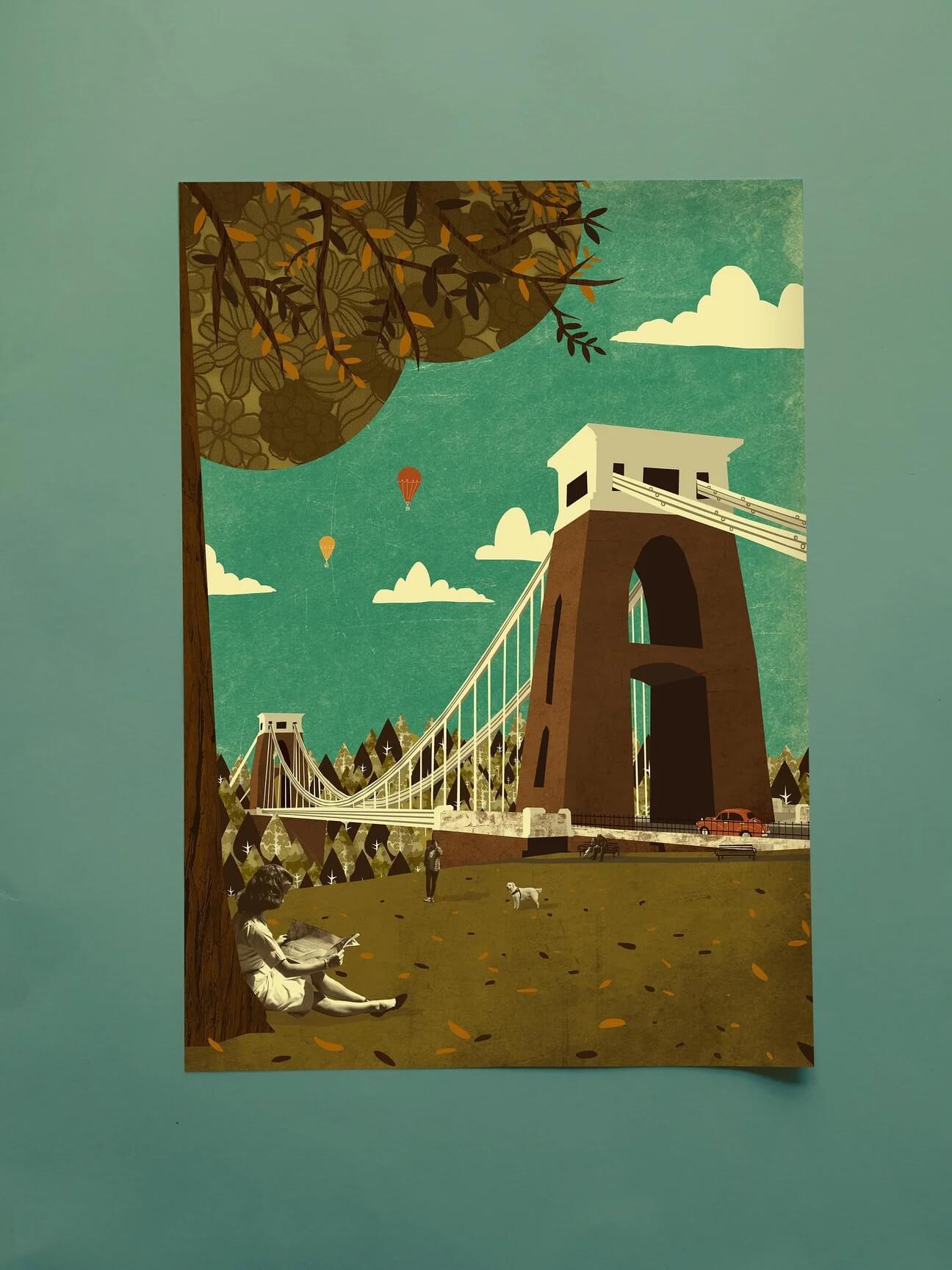 Print Clifton Suspension Bridge View A3 Print Bristol Scenes A3 Print (various designs) homeware shops bristol gift shops bristol Emy Lou Holmes