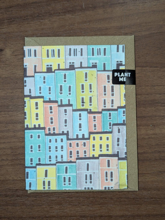 Greetings Card Plantable Seed Card - Colourful Houses homeware shops bristol gift shops bristol Flower Girl Studios