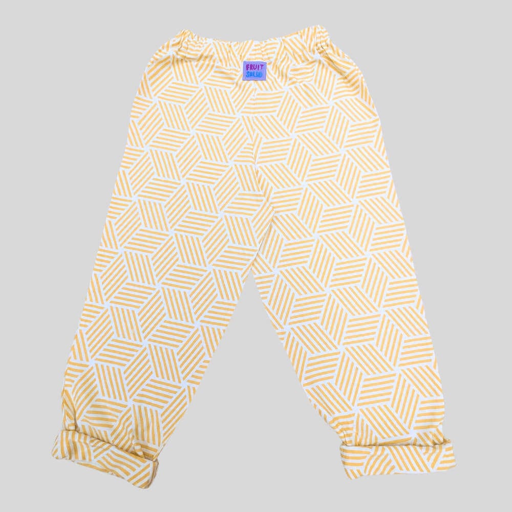 Reworked Trousers Medium (one size) Golden Hexagons Sustainable Trousers homeware shops bristol gift shops bristol Fruit Salad