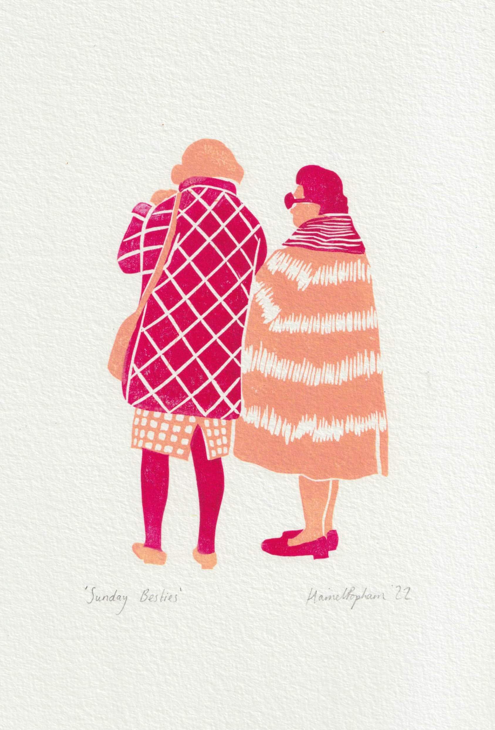 Prints Blush & Raspberry Sunday Besties - A4 Giclee Print on Etching Paper (Unframed) homeware shops bristol gift shops bristol Harriet Popham