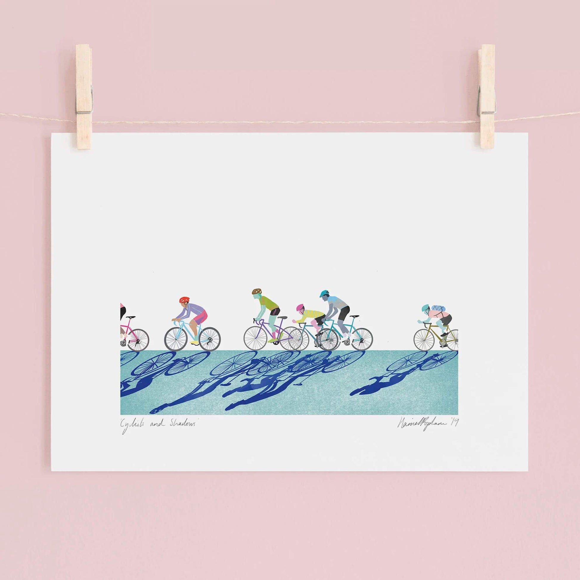 Cycling Print Cyclists & Shadows A4 Giclee Print homeware shops bristol gift shops bristol Harriet Popham
