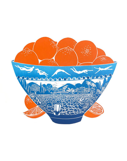 Framed Artwork Unframed- A3 Swimmers Bowl A3 Original Lino Print (signed by the artist) homeware shops bristol gift shops bristol Harriet Popham