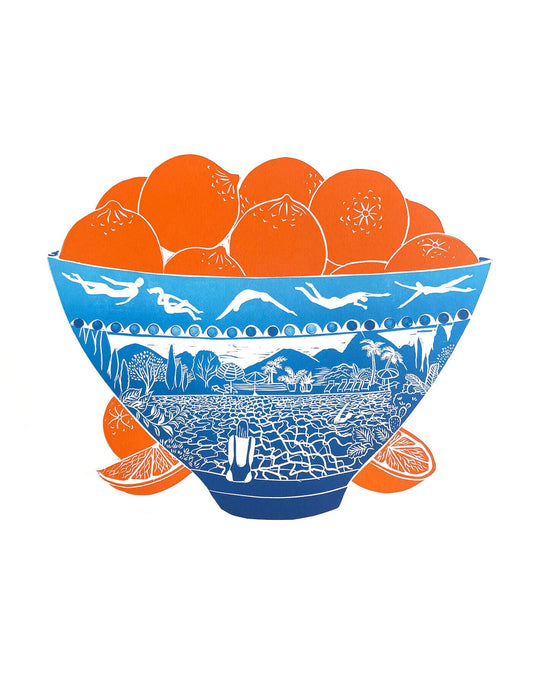 Framed Artwork Unframed- A3 Swimmers Bowl A3 Original Lino Print (signed by the artist) homeware shops bristol gift shops bristol Harriet Popham