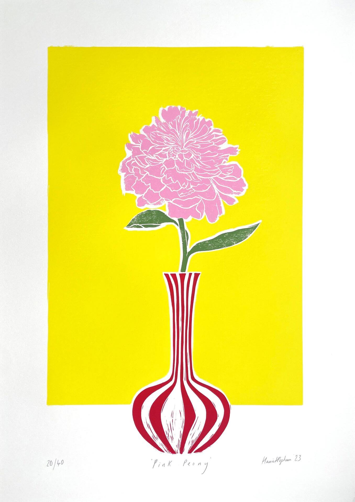 Print 'Pink Peony' A2 Original Linocut (Framed) homeware shops bristol gift shops bristol Harriet Popham