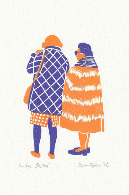 Prints Blue & Orange Sunday Besties - A4 Giclee Print on Etching Paper (Unframed) homeware shops bristol gift shops bristol Harriet Popham