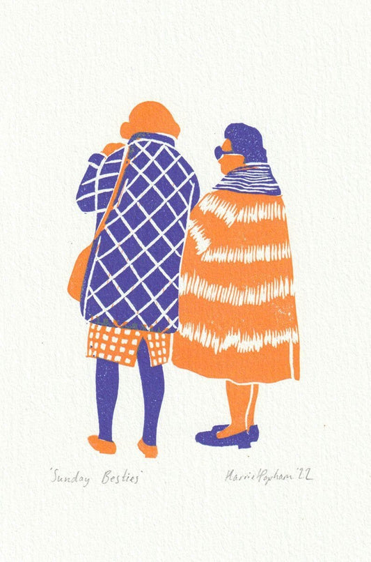 Prints Blue & Orange Sunday Besties - A4 Giclee Print on Etching Paper (Unframed) homeware shops bristol gift shops bristol Harriet Popham