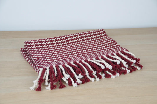 Scarf Wine & White Houndstooth Handwoven Scarf homeware shops bristol gift shops bristol Honest Weaves