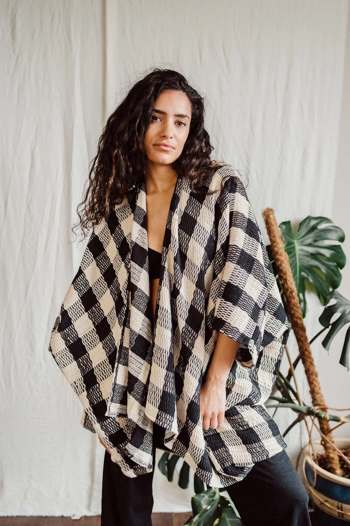Jackets & Coats Black and White Check Heavy Oversized Cotton Cardigan (various colours) homeware shops bristol gift shops bristol Inka Free