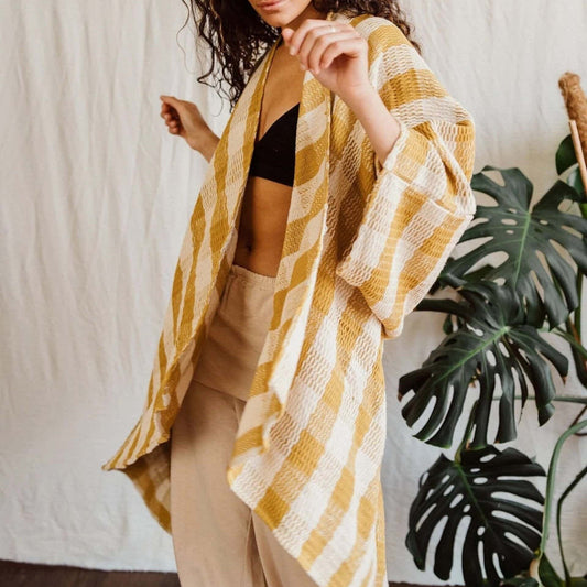 Jackets & Coats Mustard and White Check Heavy Oversized Cotton Cardigan (various colours) homeware shops bristol gift shops bristol Inka Free