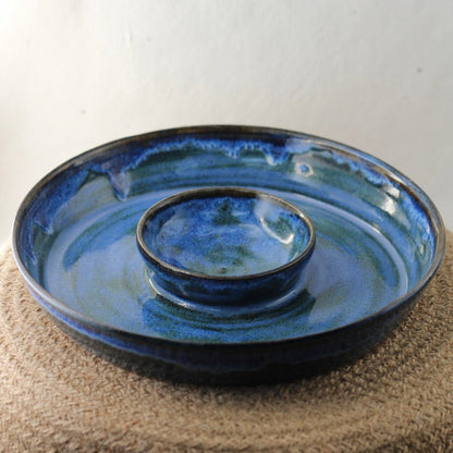 Ceramic Dish Blue Chip and Dip Snack Dish homeware shops bristol gift shops bristol Jen Makes Pots