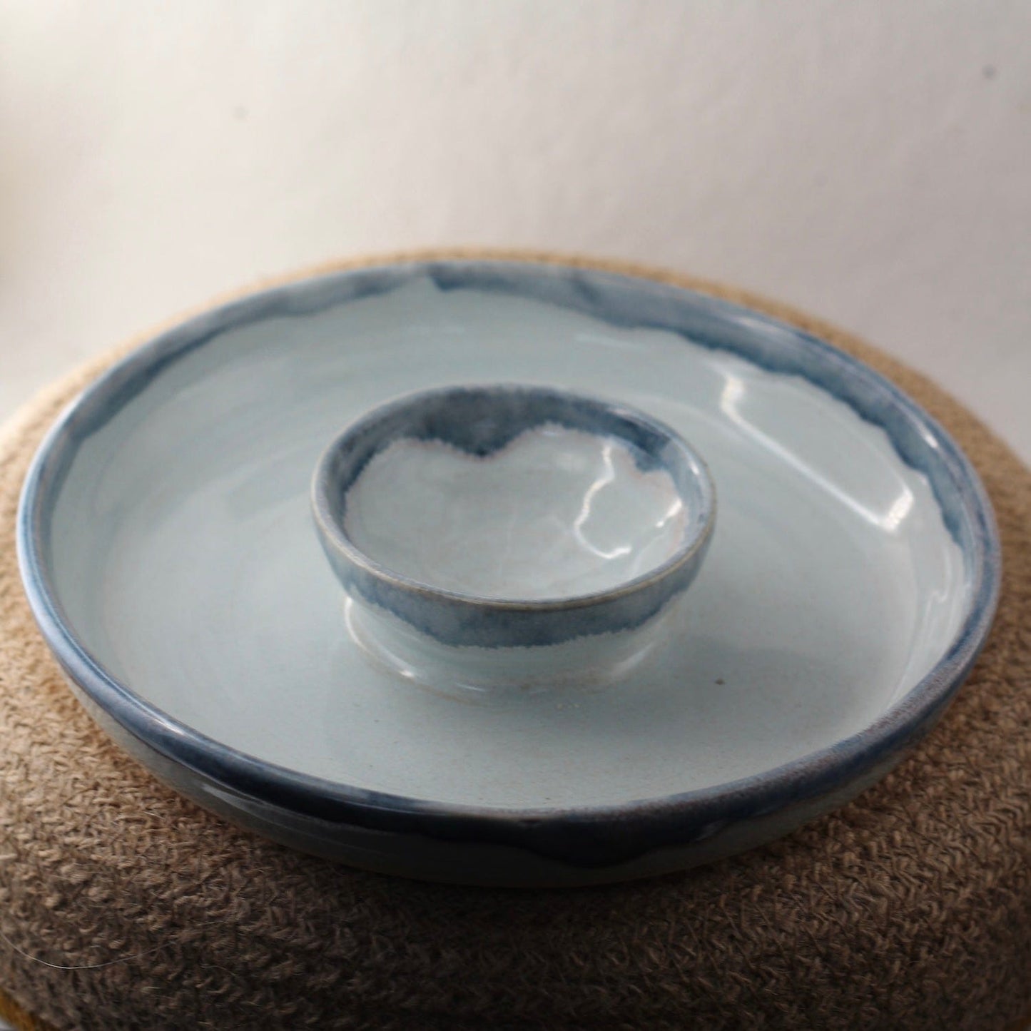 Ceramic Dish Soft Blue Chip and Dip Snack Dish homeware shops bristol gift shops bristol Jen Makes Pots