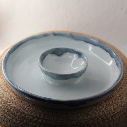 Ceramic Dish Soft Blue Chip and Dip Snack Dish homeware shops bristol gift shops bristol Jen Makes Pots