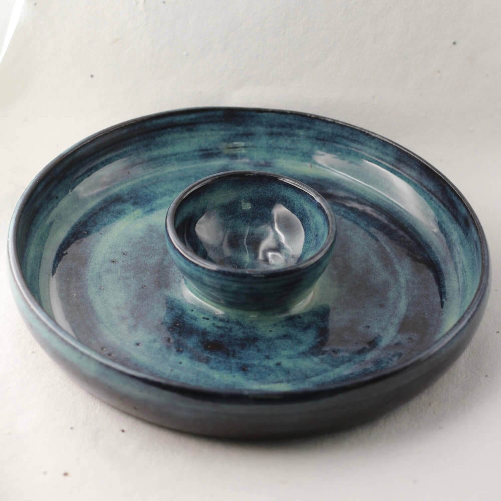 Ceramic Dish Turquoise Chip and Dip Snack Dish homeware shops bristol gift shops bristol Jen Makes Pots