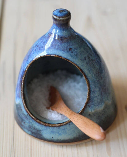 Salt Pig Blue Hand Thrown Salt Pig homeware shops bristol gift shops bristol Jen Makes Pots