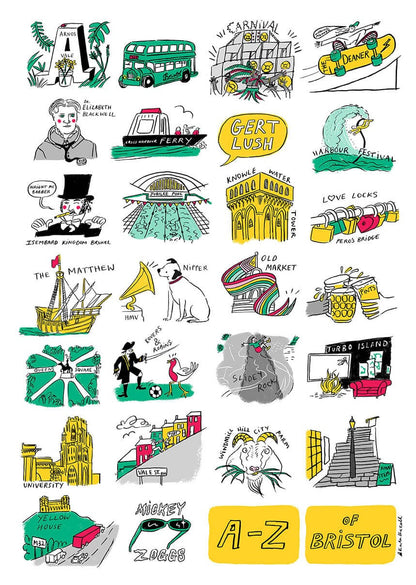 Bristol Prints A3 A-Z of Bristol Print - (various sizes available) homeware shops bristol gift shops bristol Kate Hazell