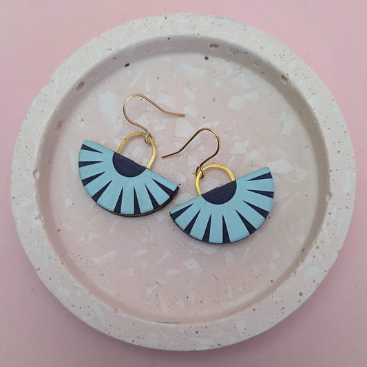 Earrings Pale Blue/Blue Recycled Leather Earrings - Drop Fan (Various Colours) homeware shops bristol gift shops bristol Kay Morgan