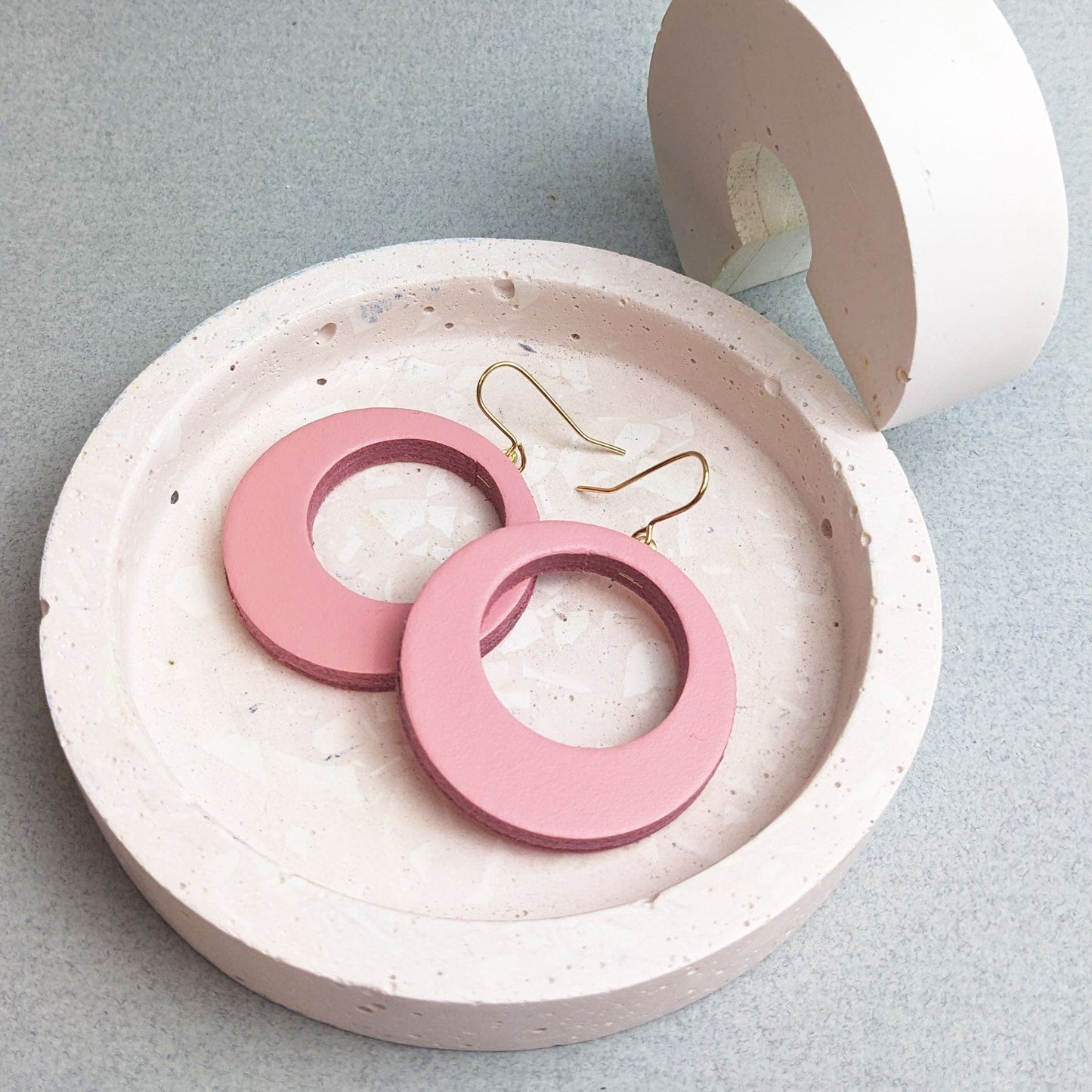 Earrings Pale Pink Recycled Leather Earrings - Medium Hoops (various colours) homeware shops bristol gift shops bristol Kay Morgan