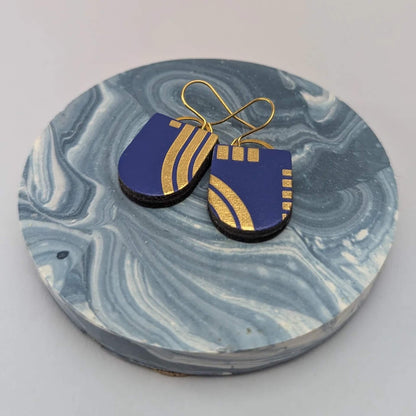 Earrings Royal Blue/Gold Recycled Leather Earrings - Tab Long homeware shops bristol gift shops bristol Kay Morgan