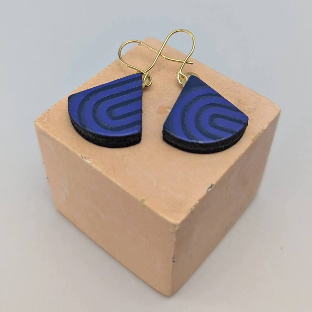 Handmade Leather Earrings Blue/ Navy Retro Recycled Leather Earrings - Drop Triangle homeware shops bristol gift shops bristol Kay Morgan