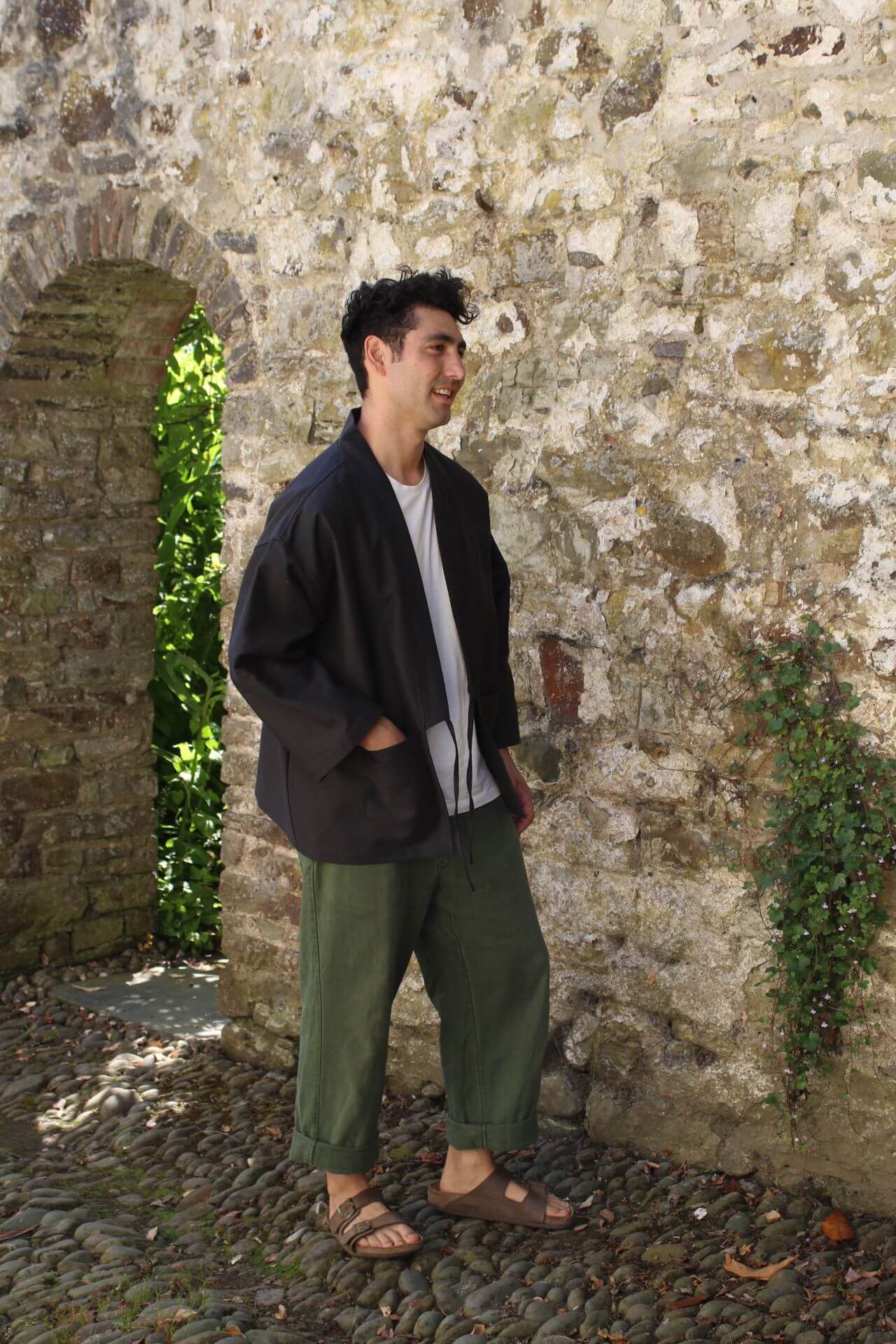 Jackets & Coats The Garden Kimono - Heavy Stripe Cotton Coal Grey homeware shops bristol gift shops bristol Kimono My House
