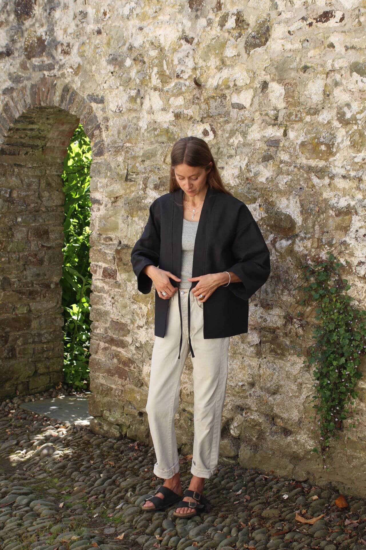 Jackets & Coats The Garden Kimono - Heavy Stripe Cotton Coal Grey homeware shops bristol gift shops bristol Kimono My House
