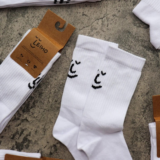 'Sporty & Kind' Organic Cotton Ribbed White Socks - Two Sizes homeware shops bristol gift shops bristol Leiho
