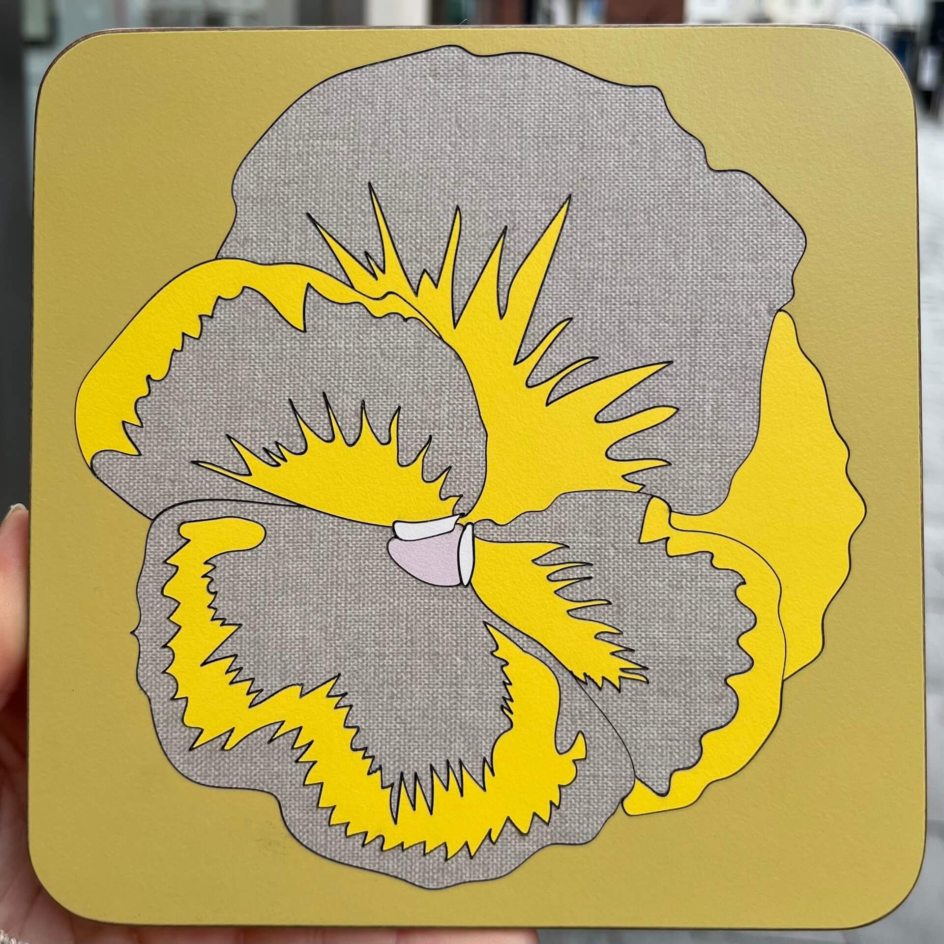 Gold, Mustard & Sand Pansy Marquetry Pan Trivet - Various Colours homeware shops bristol gift shops bristol Lucy Turner