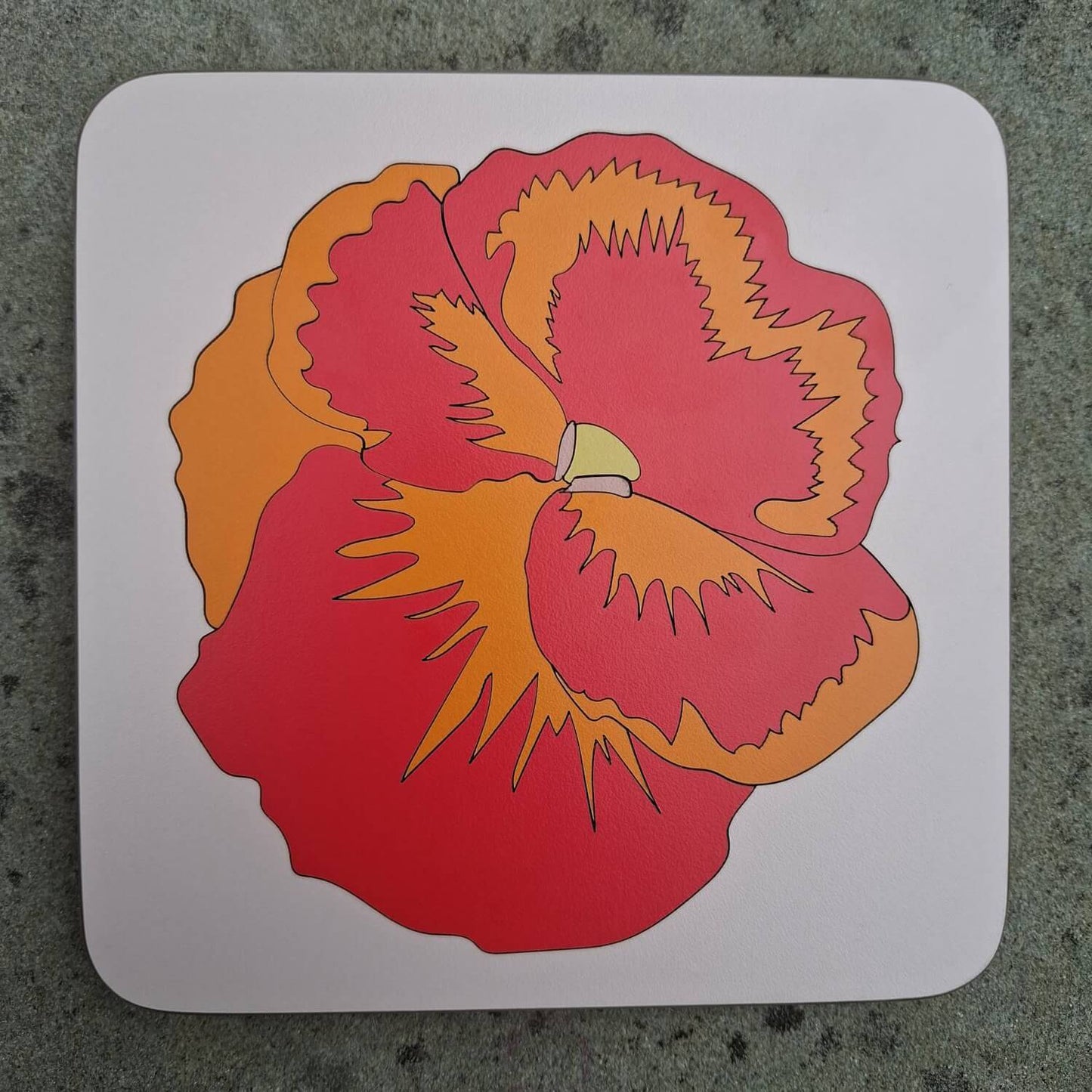 Pale Blush, Red & Orange Pansy Marquetry Pan Trivet - Various Colours homeware shops bristol gift shops bristol Lucy Turner