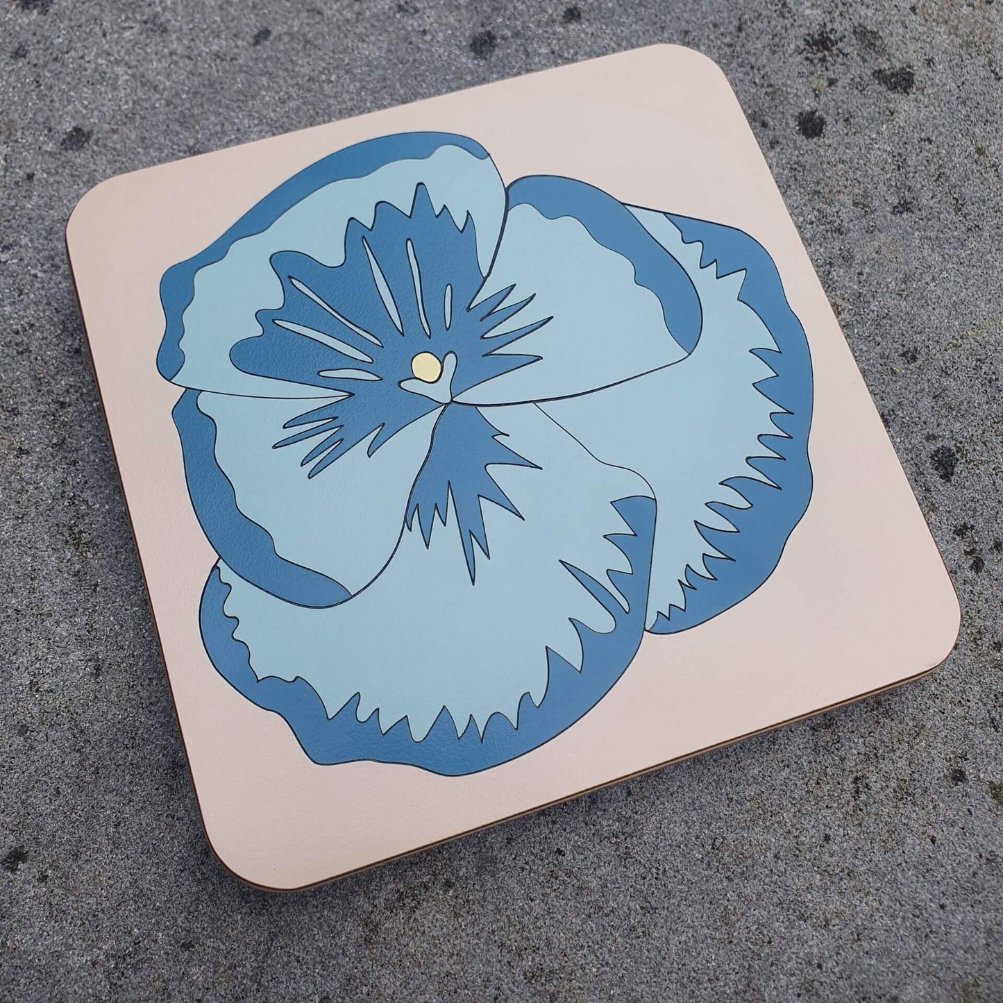 Sand/Teal/Duck Egg Pansy Marquetry Pan Trivet - Various Colours homeware shops bristol gift shops bristol Lucy Turner