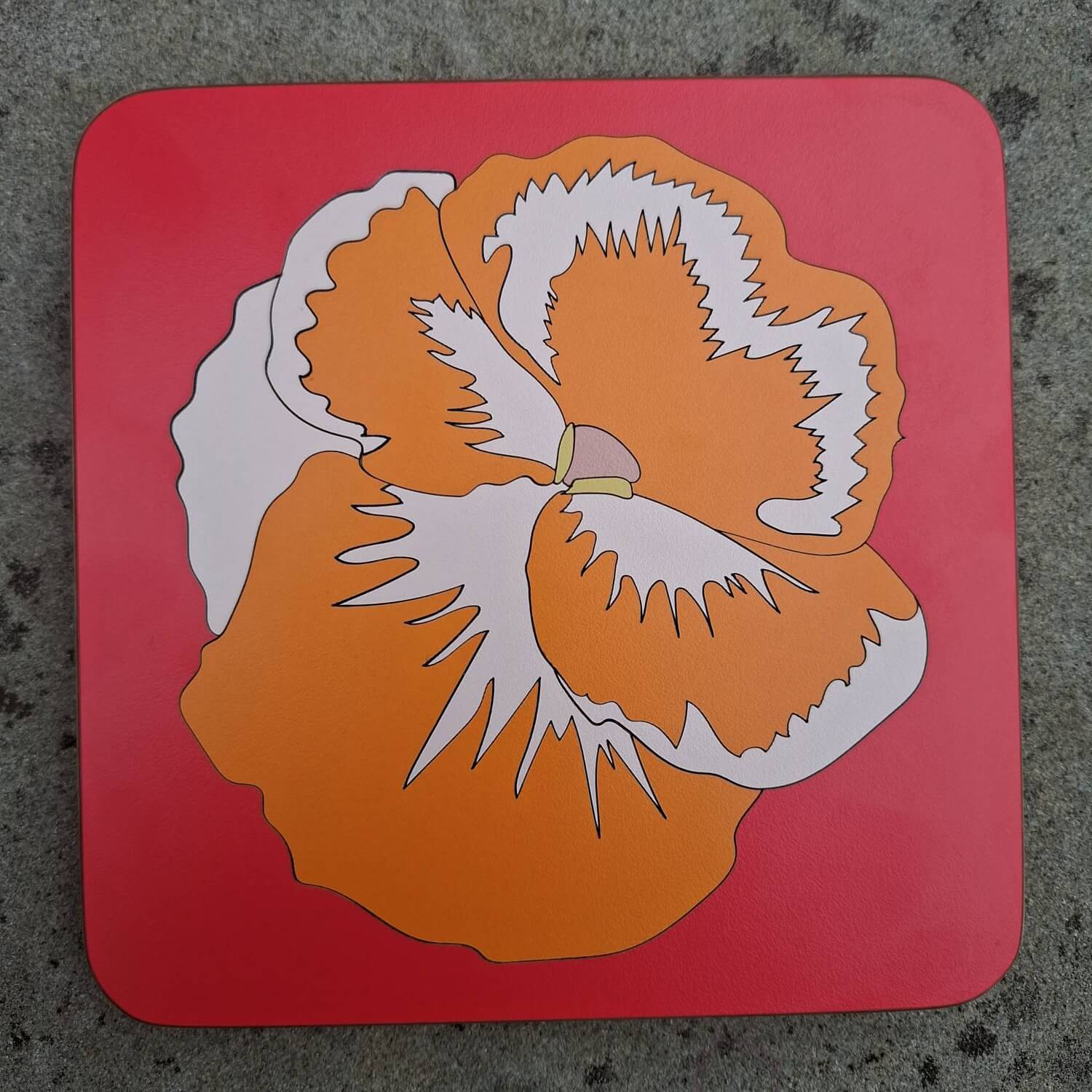 Red, Orange & Pale Blush Pansy Marquetry Pan Trivet - Various Colours homeware shops bristol gift shops bristol Lucy Turner