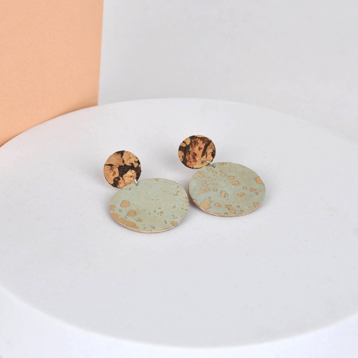 Earrings Khaki & Sage Cork Earrings -  Circle Drop Studs (various colourways) homeware shops bristol gift shops bristol Mama Leopard Jewellery