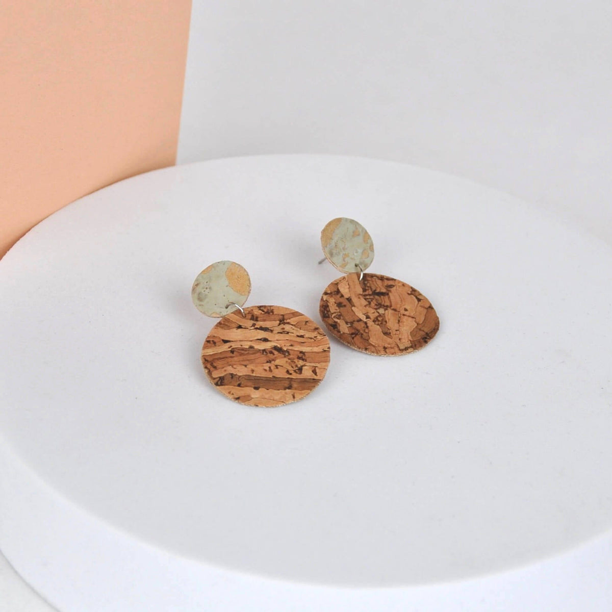 Earrings Sage & Tan Cork Earrings -  Circle Drop Studs (various colourways) homeware shops bristol gift shops bristol Mama Leopard Jewellery