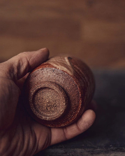 Ceramic Cup Graining Stoneware Cup with Shino Glaze homeware shops bristol gift shops bristol Nicholas Dover Ceramics