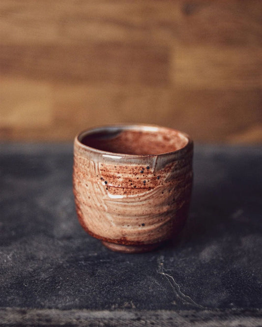 Ceramic Cup Graining Stoneware Cup with Shino Glaze homeware shops bristol gift shops bristol Nicholas Dover Ceramics