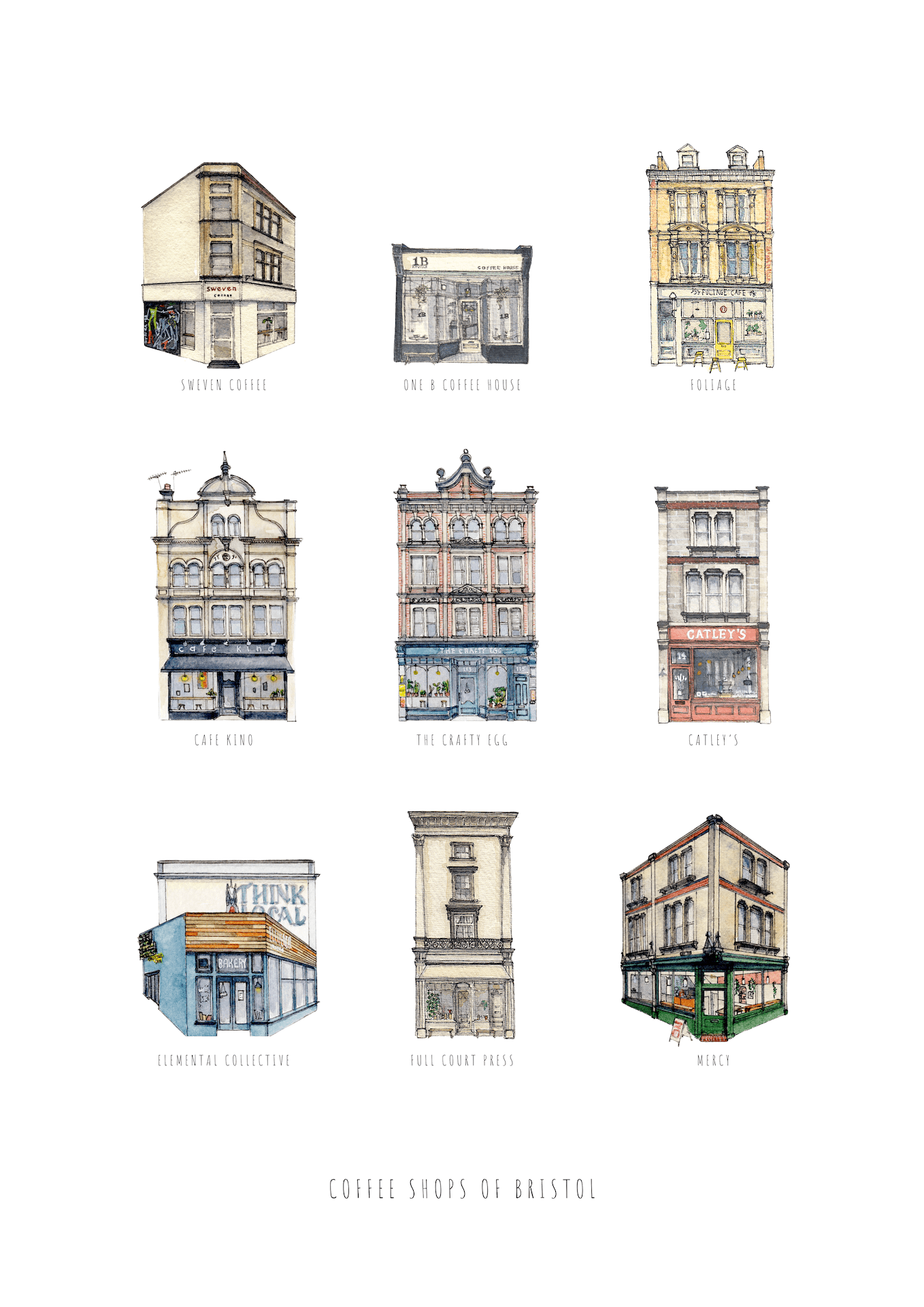 Print Coffee Shops Of Bristol Fine Art Print Bristol Fine Art Print - A4 (various designs) homeware shops bristol gift shops bristol Poppy Victoria May Art