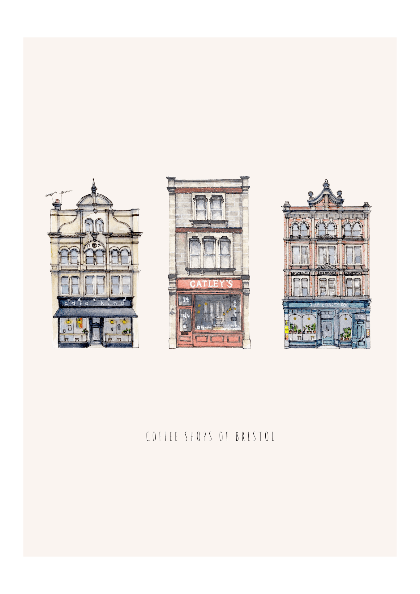 Print Coffee Shops Of Bristol (Trio) Fine Art Print Bristol Fine Art Print - A4 (various designs) homeware shops bristol gift shops bristol Poppy Victoria May Art