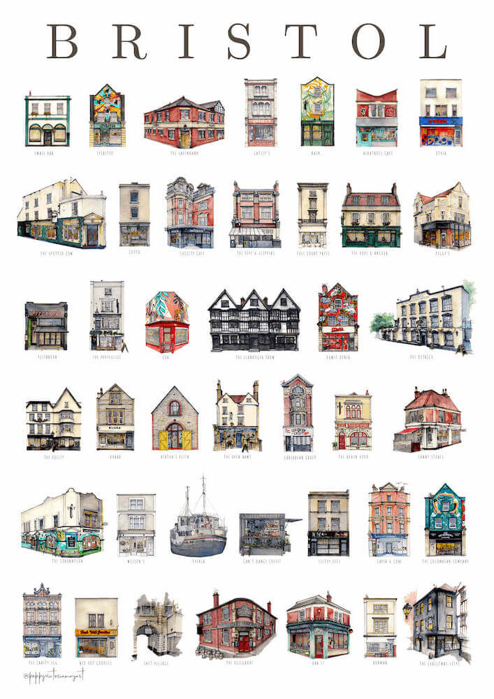 Print Miniature Bristol Fine Art Print - New Design Bristol Fine Art Print - A3 (various designs) homeware shops bristol gift shops bristol Poppy Victoria May Art