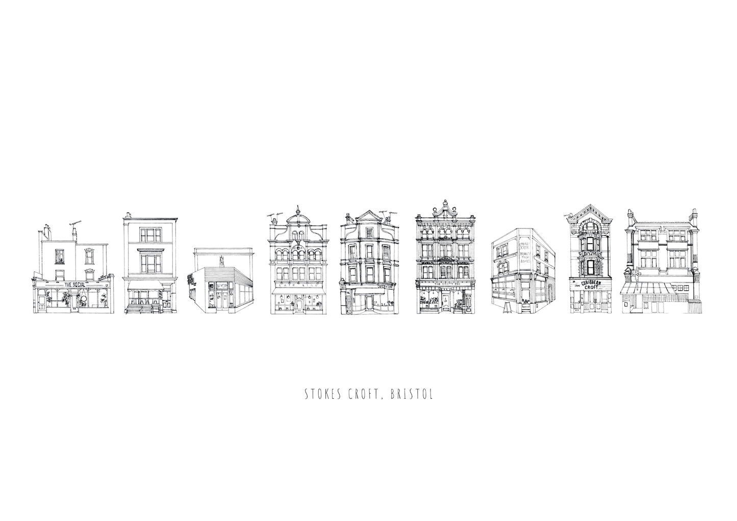 Print Stokes Croft Line Illustrations Fine Art Print Bristol Fine Art Print - A5 (various designs) homeware shops bristol gift shops bristol Poppy Victoria May Art