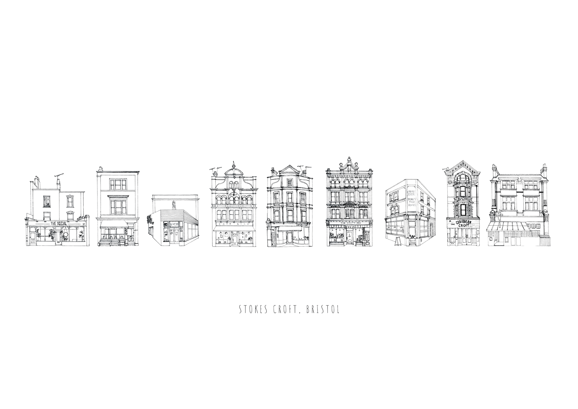 Print Stokes Croft Line Illustrations Fine Art Print Bristol Fine Art Print - A5 (various designs) homeware shops bristol gift shops bristol Poppy Victoria May Art