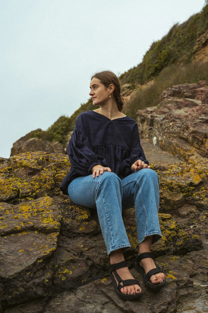 Tops Medium Drop Sleeve Blouse - Japanese Indigo Cotton homeware shops bristol gift shops bristol Amber Brown Clothing