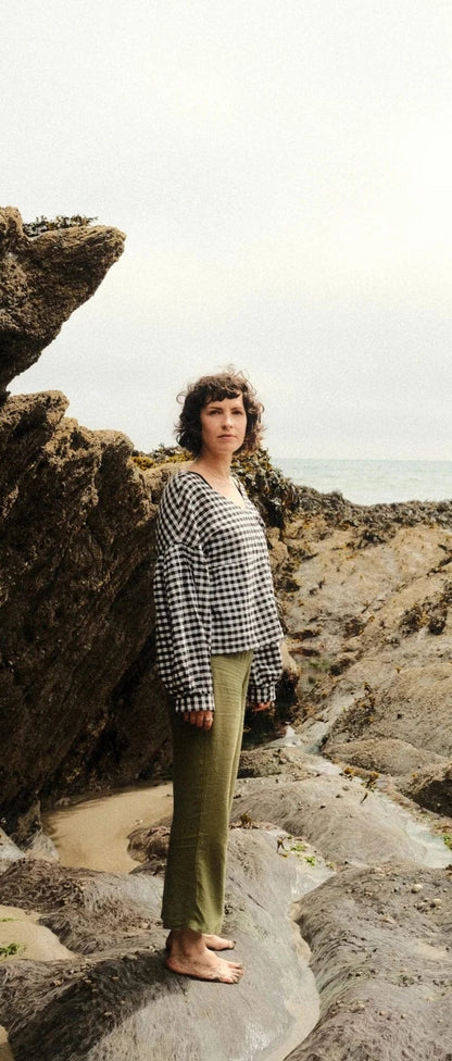 Tops Drop Sleeve Blouse - Gingham Cotton homeware shops bristol gift shops bristol Amber Brown Clothing