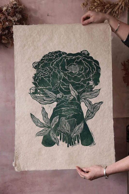 Flower Prints Lino Print- 'More Peonies' homeware shops bristol gift shops bristol Rosanna Morris