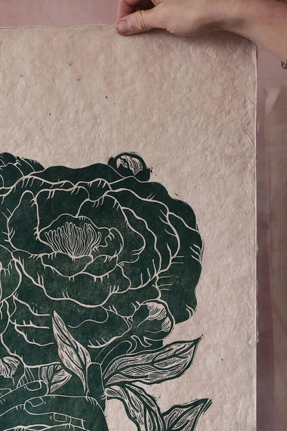 Flower Prints Lino Print- 'More Peonies' homeware shops bristol gift shops bristol Rosanna Morris