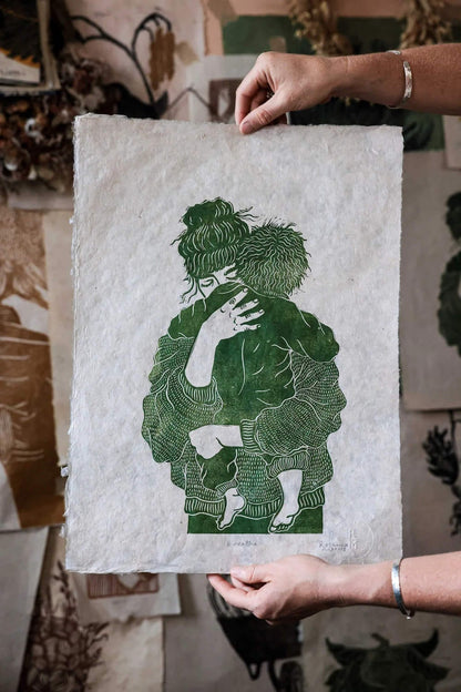 Motherhood Print Lino Print 'Breathe' homeware shops bristol gift shops bristol Rosanna Morris