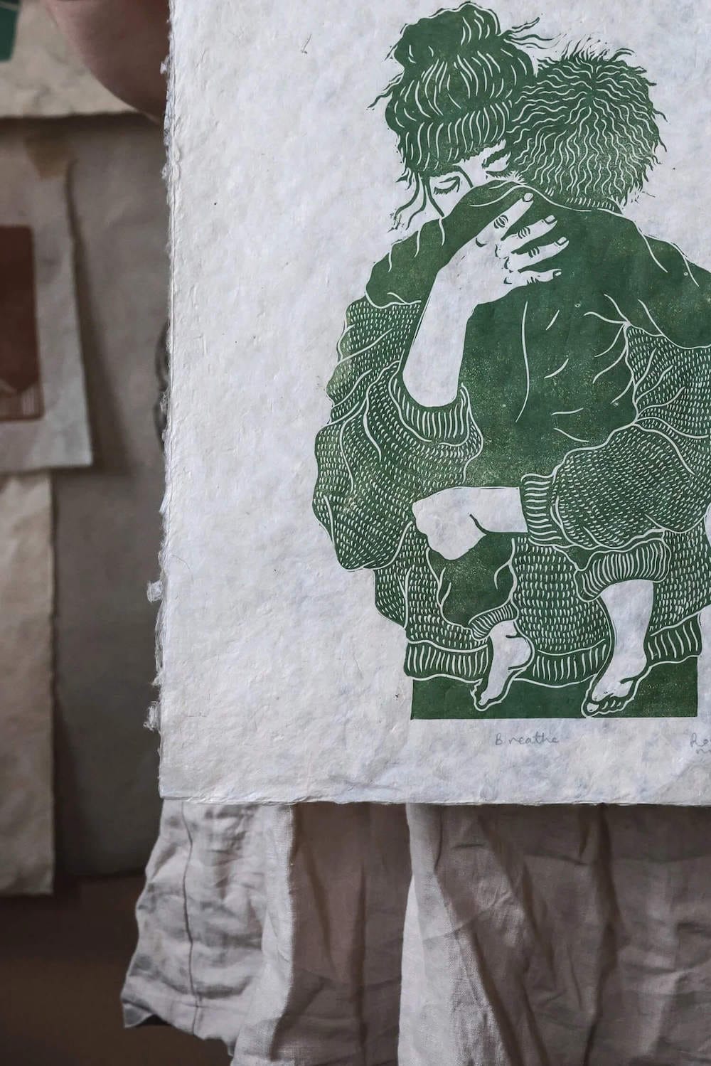 Motherhood Print Lino Print 'Breathe' homeware shops bristol gift shops bristol Rosanna Morris