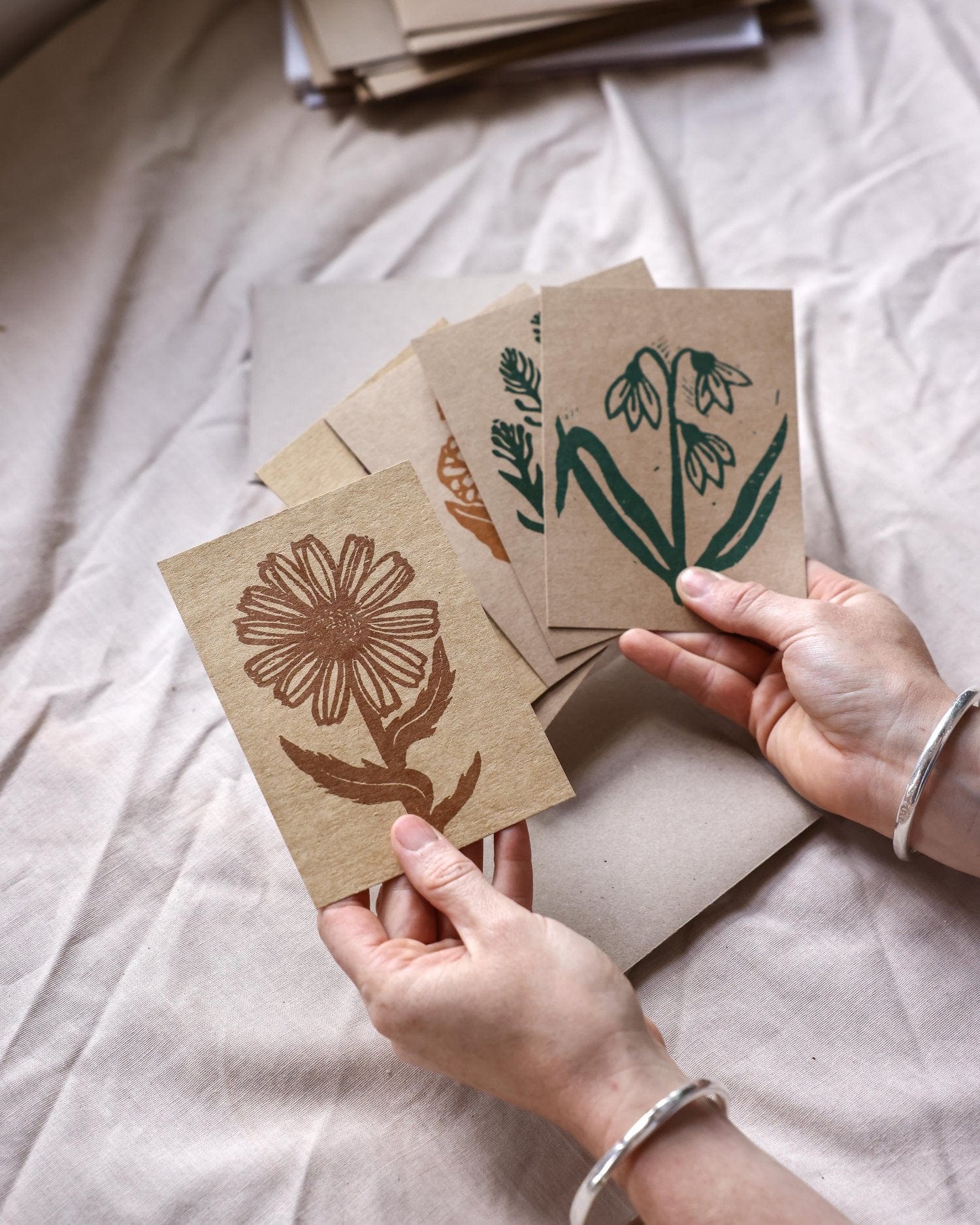 Greetings Card Pack of 4 Lino Print Postcards - 'Floret' (pack of 6) homeware shops bristol gift shops bristol Rosanna Morris