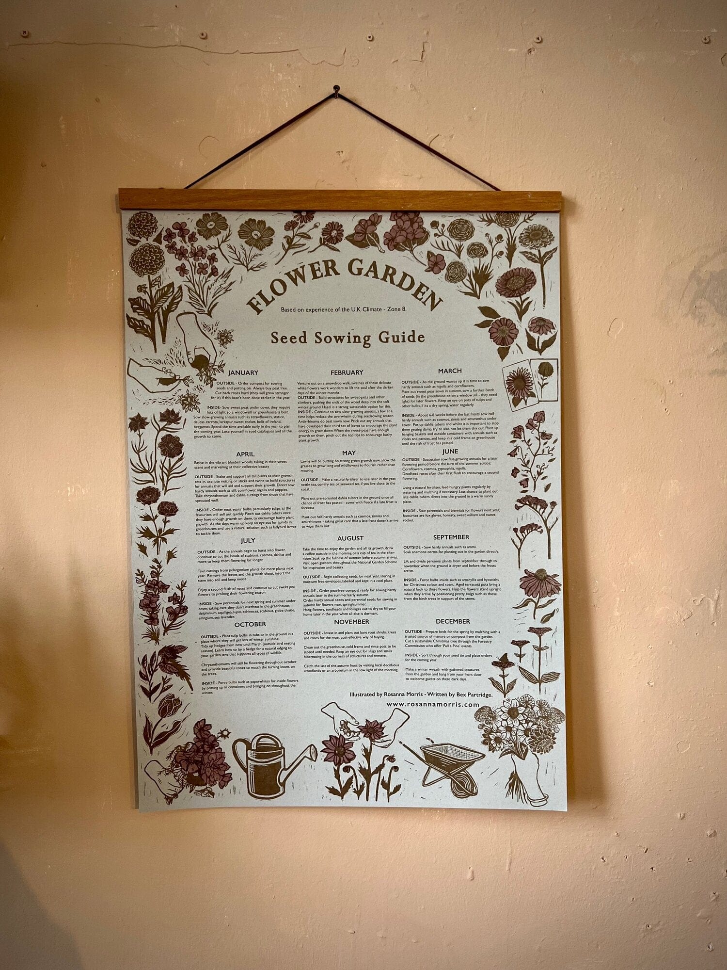 Prints Flowers Seed Sowing Guide - Vegetables and Flowers (A2 Poster) homeware shops bristol gift shops bristol Rosanna Morris