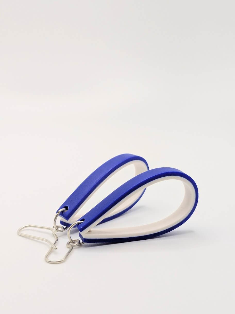 Earrings Blue & White Double Colour Band Teardrop Loop Earrings (Various Colours) homeware shops bristol gift shops bristol Shaped Contemporary